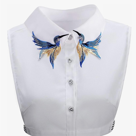 Hummingbird Beads Embroidered Dickie Collar Shirt White - Picture 1 of 8